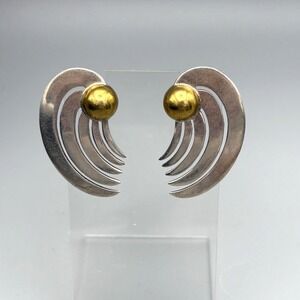 Vintage Taxco Pierced Sterling Silver Earrings Celestial Wings Adrian A Romero